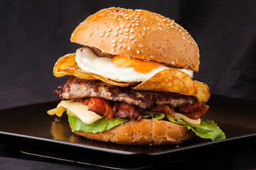 hamburger on black background