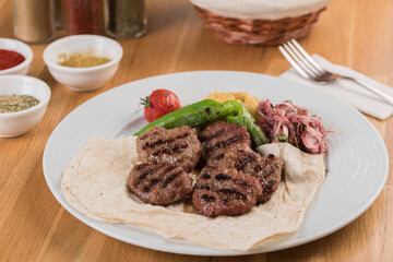 Turkish meatball traditional kofte. Spicy meatballs Kebab or Kebap.