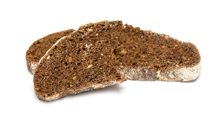 Black rye bread isolated on a white background.