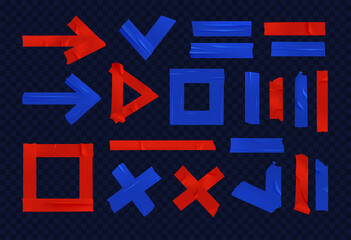 Obraz premium Red Blue Sticky Adhesive Tape Realistic Icon Set