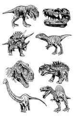 Hand-drawn set of  dinosaurs isolated on white, vector illustration © Vita