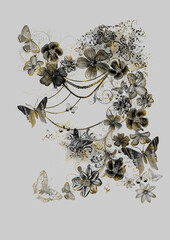 butterfly print with chains and gold effect.