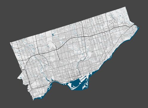 Detailed map of Toronto city, airview cityscape. Royalty free vector illustration.