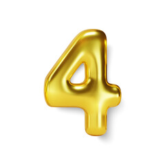 Golden Number Balloon 4 Four. Vector realistic 3d character