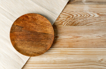 Empty Plate on White Wooden Table Top View with Copy Space