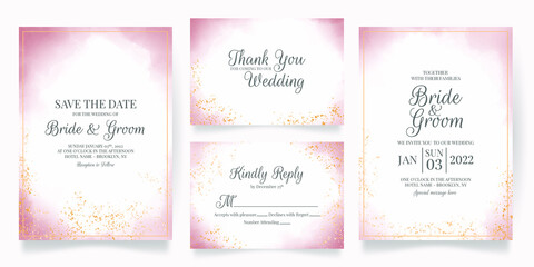 wedding invitation card template set with watercolor decoration