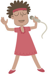 Little girl singing. Retro style illustration of a little black girl singing.