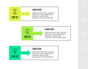 Vector infographic design with 3 rectangles with arrows. Flat template used for diagram, business, web, banner, workflow layout, presentations, content, levels, chart. Data visualization.