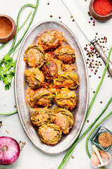 Meat meatballs and asparagus beans