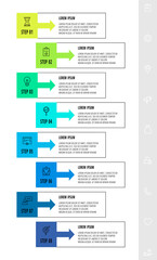 Vector infographic design with 8 rectangles with arrows. Flat template used for diagram, web, banner, workflow layout, presentations, flowchart, info graph, levels, chart, processes diagram