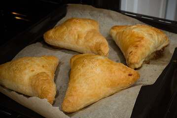 The samosa. Traditional Oriental dish with meat.