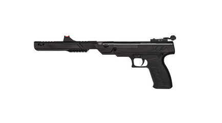 Modern sport air pistol with mechanical sight isolate on white back. Pneumatic guns for grade and...