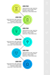 Infographics circles with 6 steps, icons. Flat line vector template. Can be used for six diagrams, business, web, flowchart, info graph, timeline, content, levels, chart. Data visualization.