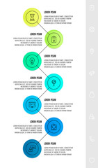 Infographics circles with 7 steps, icons. Flat line vector template. Can be used for seven business, web, workflow layout, flowchart, info graph, chart, processes diagram. Data visualization.