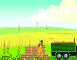 Farmer loading his crops on truck