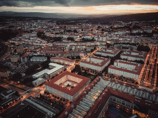 Aerial view of a beautiful cityscape in Santiago de Compostela in Spain