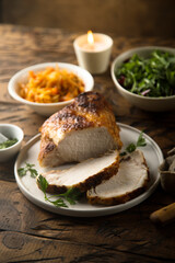 Homemade honey mustard roasted pork with fresh salad