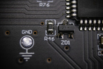 soft close up for ground test point next to microcontroller