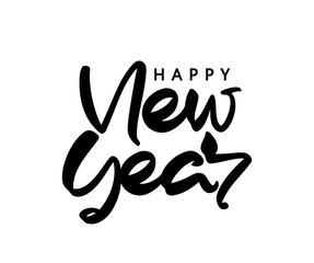 Vector Handwritten calligraphic brush type lettering composition of Happy New Year on white background.
