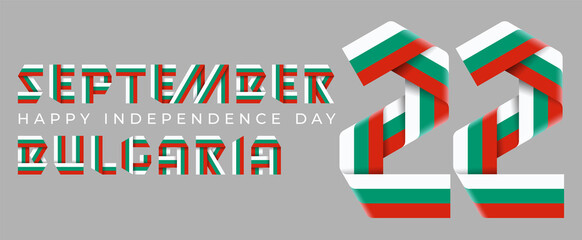 Fototapeta premium September 22, Bulgaria Independence Day congratulatory design with Bulgarian flag colors.