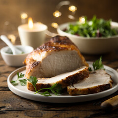 Homemade honey mustard roasted pork with fresh salad
