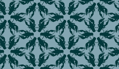 Seamless pattern with crayfish. Endless crawfish background. Vector illustration.
