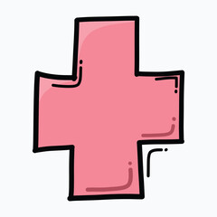 Medical cross doodle color vector icon. Drawing sketch illustration hand drawn line. eps10