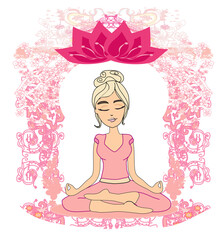 Fototapeta na wymiar Yoga girl in lotus position - decorative card