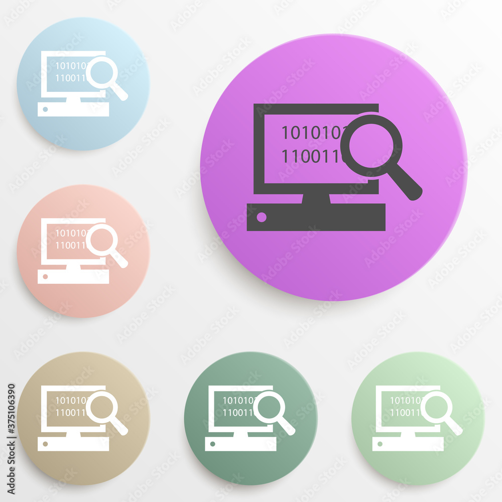 Poster search on computer badge color set. simple glyph, flat vector of web icons for ui and ux, website or
