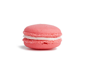 pink round baked macaron isolated on a white background
