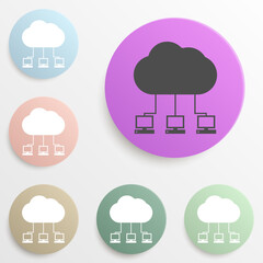 communication of computers with the cloud badge color set. Simple glyph, flat vector of web icons for ui and ux, website or mobile application