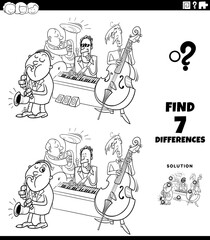 differences educational game with jazz musicians color book page