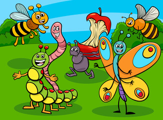 funny insects and bugs cartoon characters group