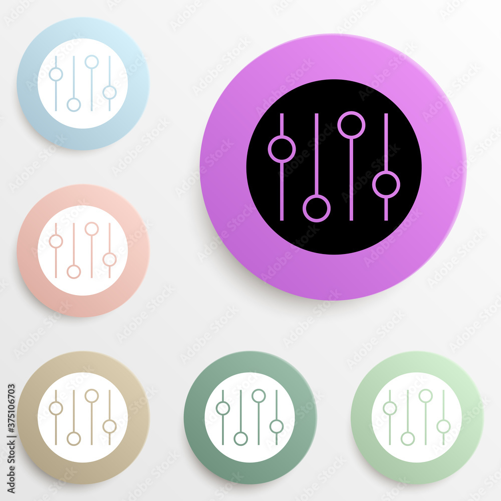 Poster mixer buttons in a circle badge color set. simple glyph, flat vector of web icons for ui and ux, web