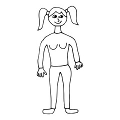 Cartoon doodle linear woman isolated on white background. Vector illustration.   
