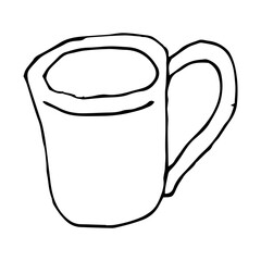 Cartoon doodle linear tea cup isolated on white background. Vector illustration.    