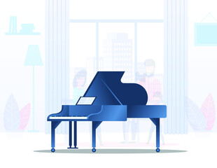 family taking Piano Classes online at home.