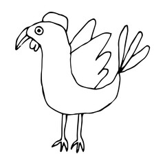 Cute tropic cartoon doodle hen bird isolated on white background. Vector illustration.   
 