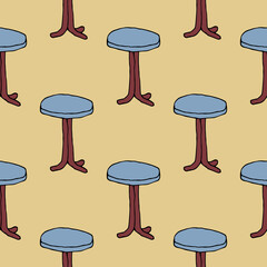 Doodle round coffee table seamless pattern. Furniture background. Vector illustration.  