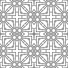 Fantasy seamless pattern with dotted ornamental mandala. Abstract halftone round doodle flower background. Floral geometric circle. Vector illustration.