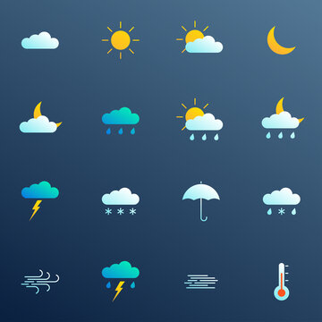 Weather icon set. Modern weather forecast symbols. Vector illustration.