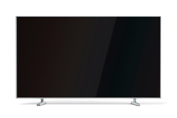 Front view of modern tv with empty screen on white background