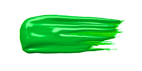 Green acrylic brushstroke isolated on a white background.