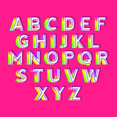 Rainbow Colors 3d outline alphabets typography set vector design
