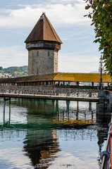 Luzern, Kapellbrücke, Holzbrücke, Wasserturm, Reuss, Fluss, Rathaussteg, Stadt, Altstadt,...