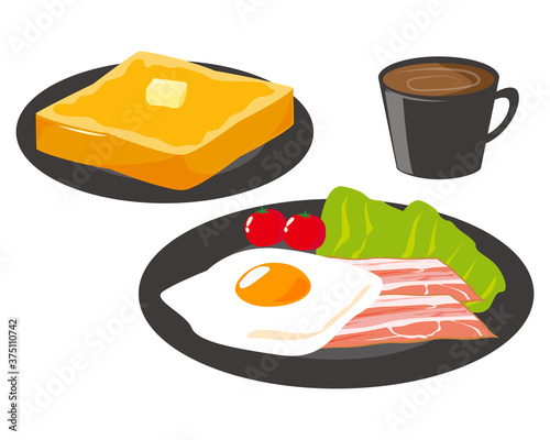 ベーコンエッグとトーストの朝食のベクターイラスト Canvas Print Nisi
