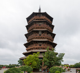 Yingxian Wooden Pagoda or Sakyamuni Pagoda at Fogong Temple, Ying County, Shuozhou, Shanxi, China. Built in 1056. Tallest & oldest existing wooden tower in the world.