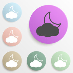 crescent behind the cloud badge color set. Simple glyph, flat vector of web icons for ui and ux, website or mobile application