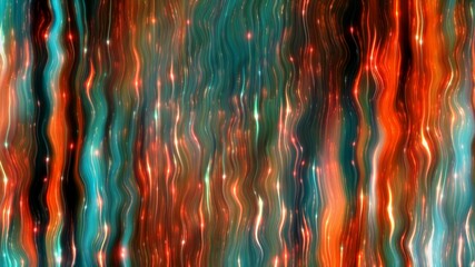 Aquamarine and orange abstract light streaks background in wriggle pattern with glitter and glow. Fashion and beauty 3D illustration concept in meditation and award show celebration lounge design.