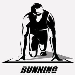 competition sprinter athlete at start, stylized vector symbol